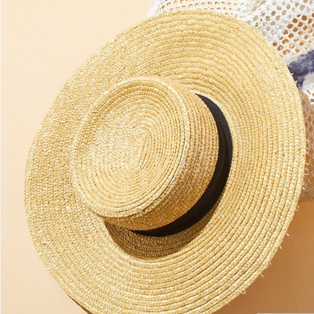 Wide Brim Boater HAT Straw Woven Summer Beach NEW - Picture 4 of 4